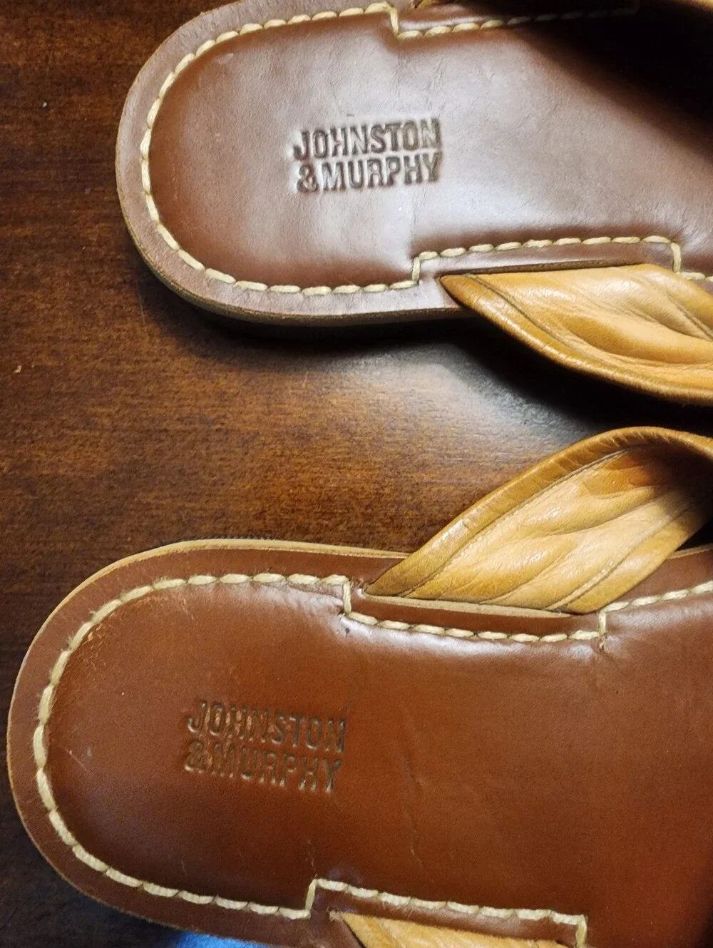 Men's Brown Leather Johnston&Murphy Woven Strap Flip Flop Sandals Sz.10M